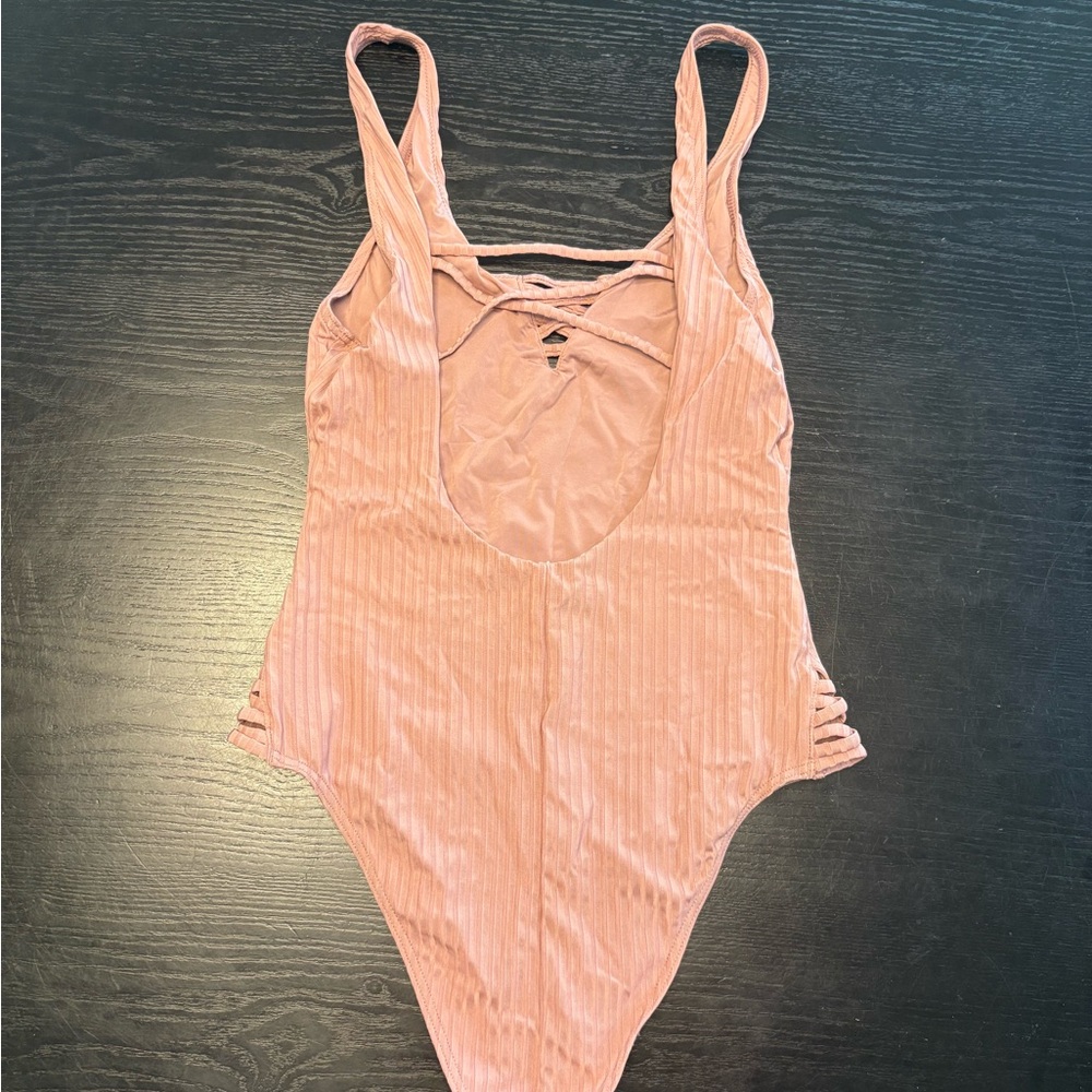 Pink Ribbed one piece swimsuit RVCA